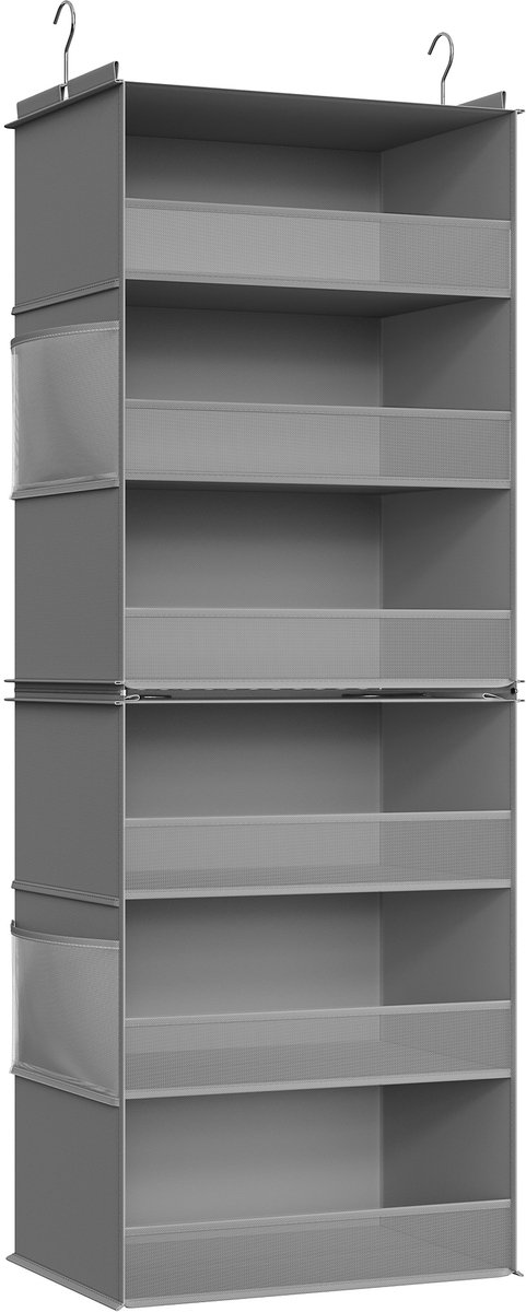SONGMICS - Hangrek - Hangende Organizer voor Kast - Opvouwbaar en Ruimtebesparend - Met Metalen Haken en Bamboe Inzetstukken