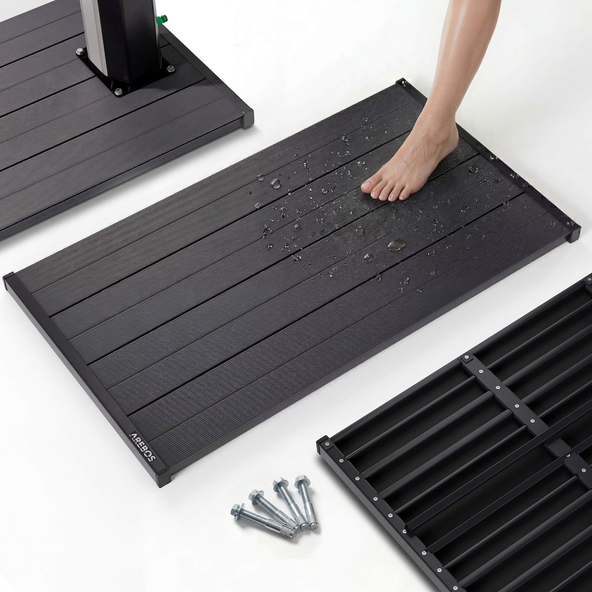 AREBOS PVC Basisplaat Antislip Douche Tuin Platform 101x57 cm Zwart Robuust