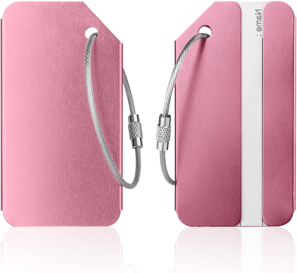 Aluminium Bagage Labels Set van 2 Stuks, ID Tags voor Koffers, Handbagage en Reisaccessoires - Roze Kleur