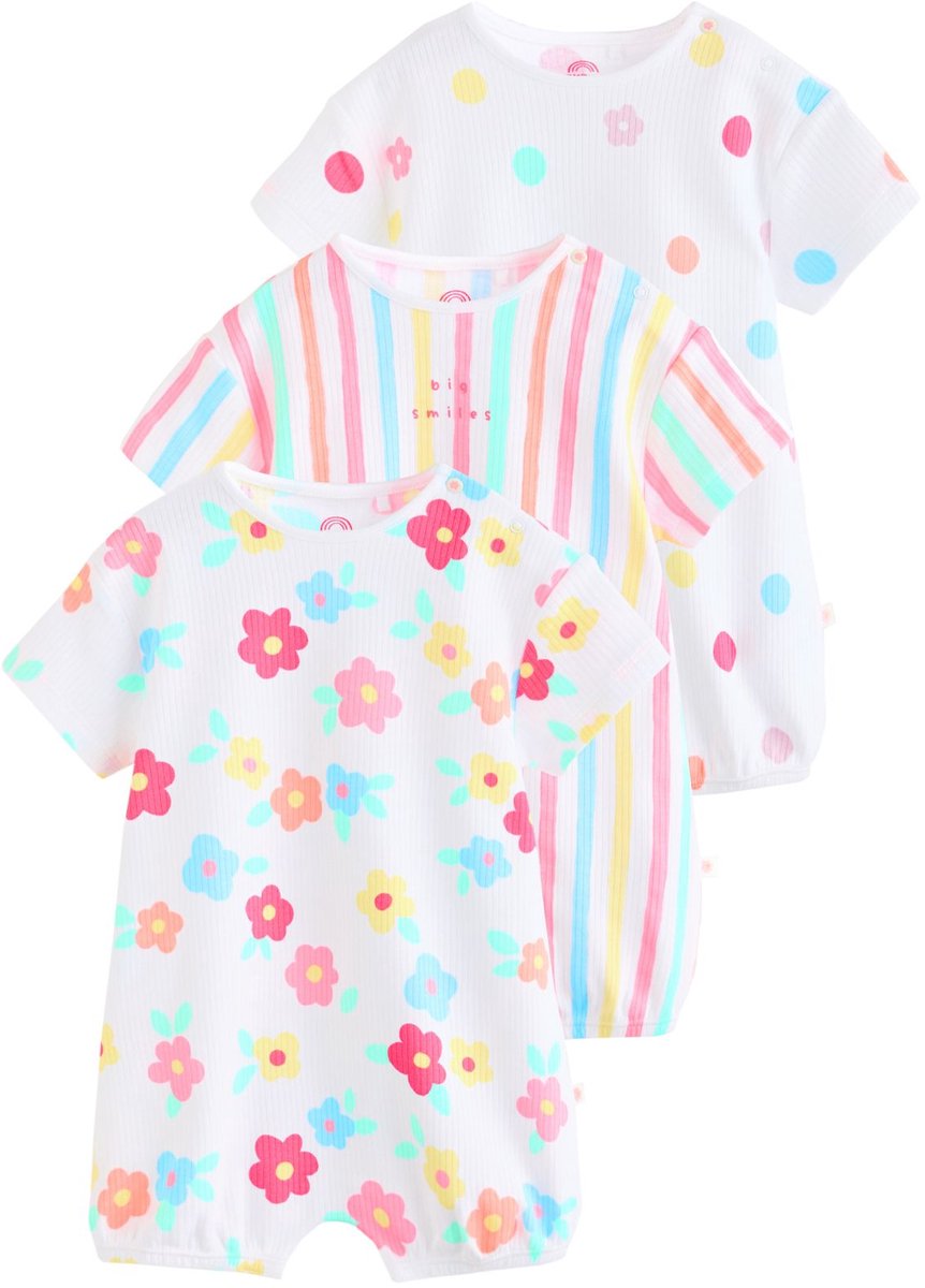Next - Meisjes - over print - Verpakking van 3 jersey babyrompertjes - Wit