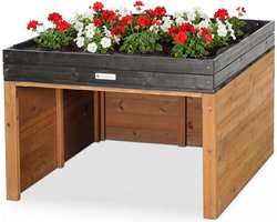 WONDERMAKE® Grote design robotmaaiergarage XXL universeel met waterafvoer, houten plantenbak, robotmaaieroverkapping, carport, robotgarage met plat dak, 78,5 x 96 x 57 cm, bruinzwart