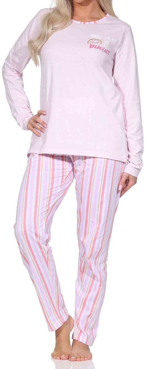 Normann pyjama met lange mouwen voor dames, inclusief pyjamabroek met streepmotief flieder