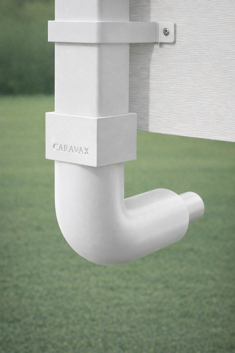 Caravax regengoot koppelstuk vierkant naar rond - 65x65 naar rond Ø75 of Ø40mm - regengoot stacaravan - wit