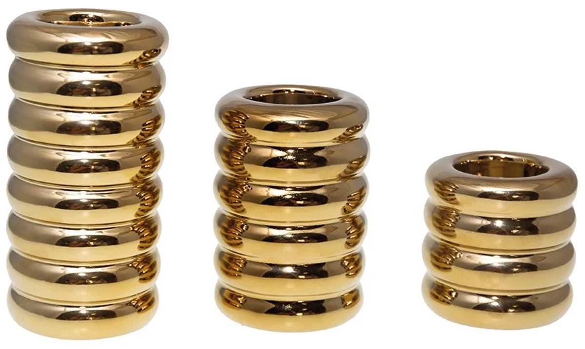 AULICA - Set Gouden keramische kandelaars - 7x7x7/10.5/13.8cm - Goud - Set 3 stuks