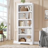 Hoge Boekenkast met 5 Planken - Witte Open Vakkenkast met Verstelbare Planken - Opbergkast voor Woonkamer, Kantoor & Slaapkamer - ca. 175 cm Hoog