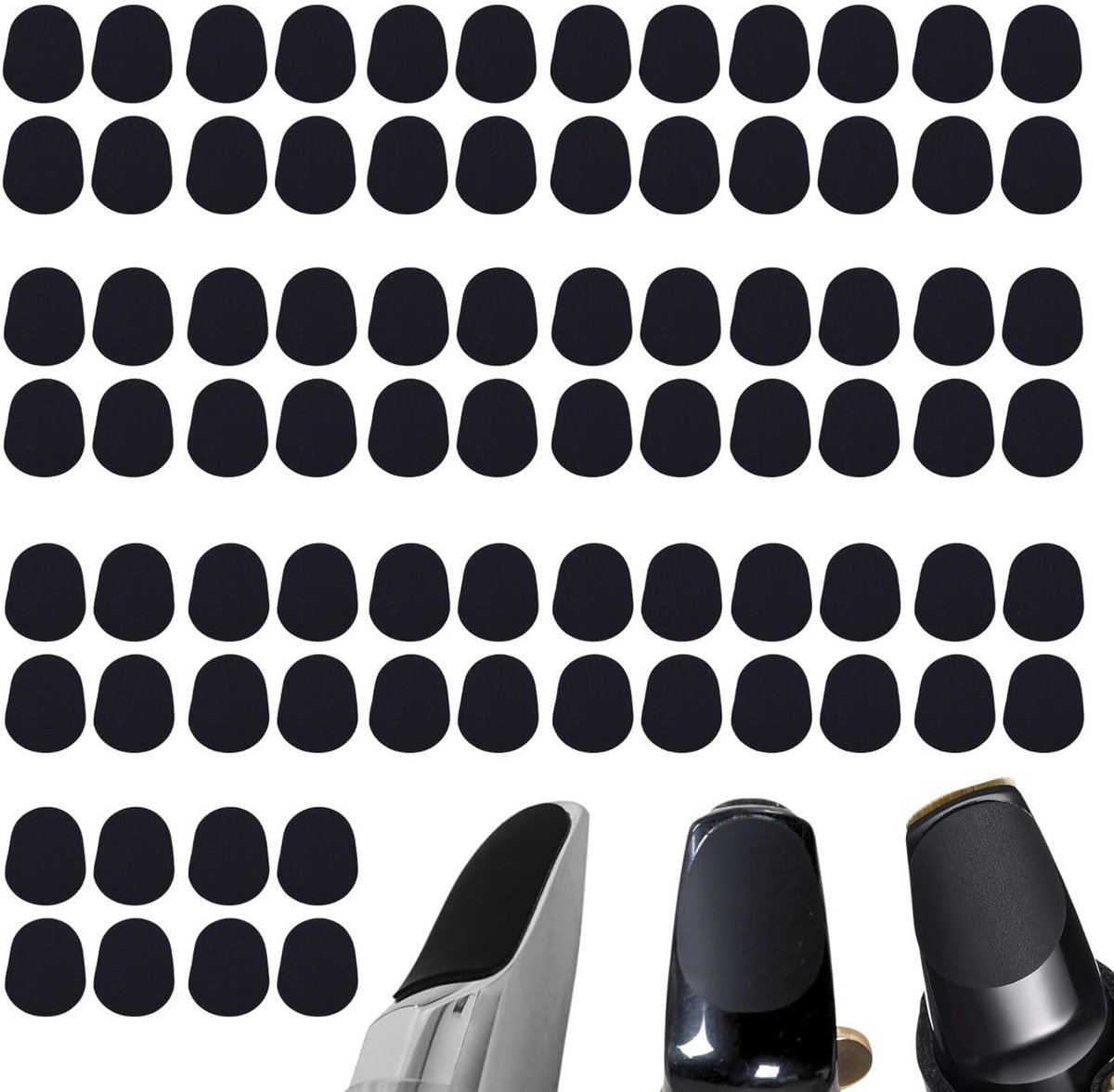 80 Stuks Nozzle Kussens 0.5mm Nozzle Patches en Padding voor Alto en Tenor Saxofoon, Silicone Wicker en Klarinet Accessoires, Ovalen Rubber Nozzle Patches (Zwart)
