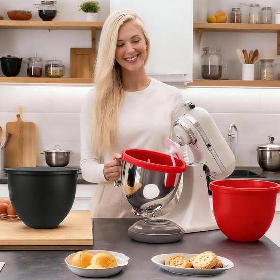 Siliconen kom inzetstuk - Keukenmachine accessoires - Bakken en mengen - Voedselveilig en hittebestendig - 2-delig - Zwart — afbeelding 4