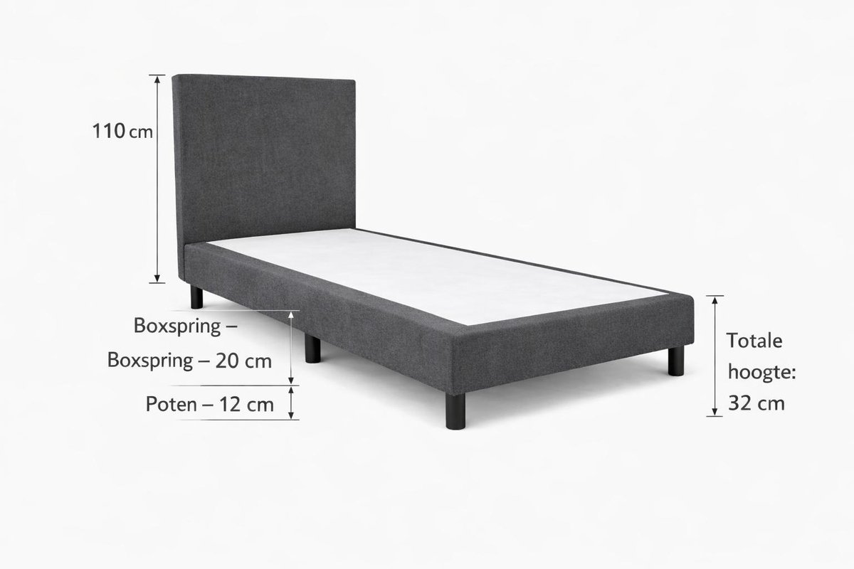 Boxspring Ayla Royal - 80x210 Zonder matras - Antraciet Glad - Ayla Matrassen - 1 persoons