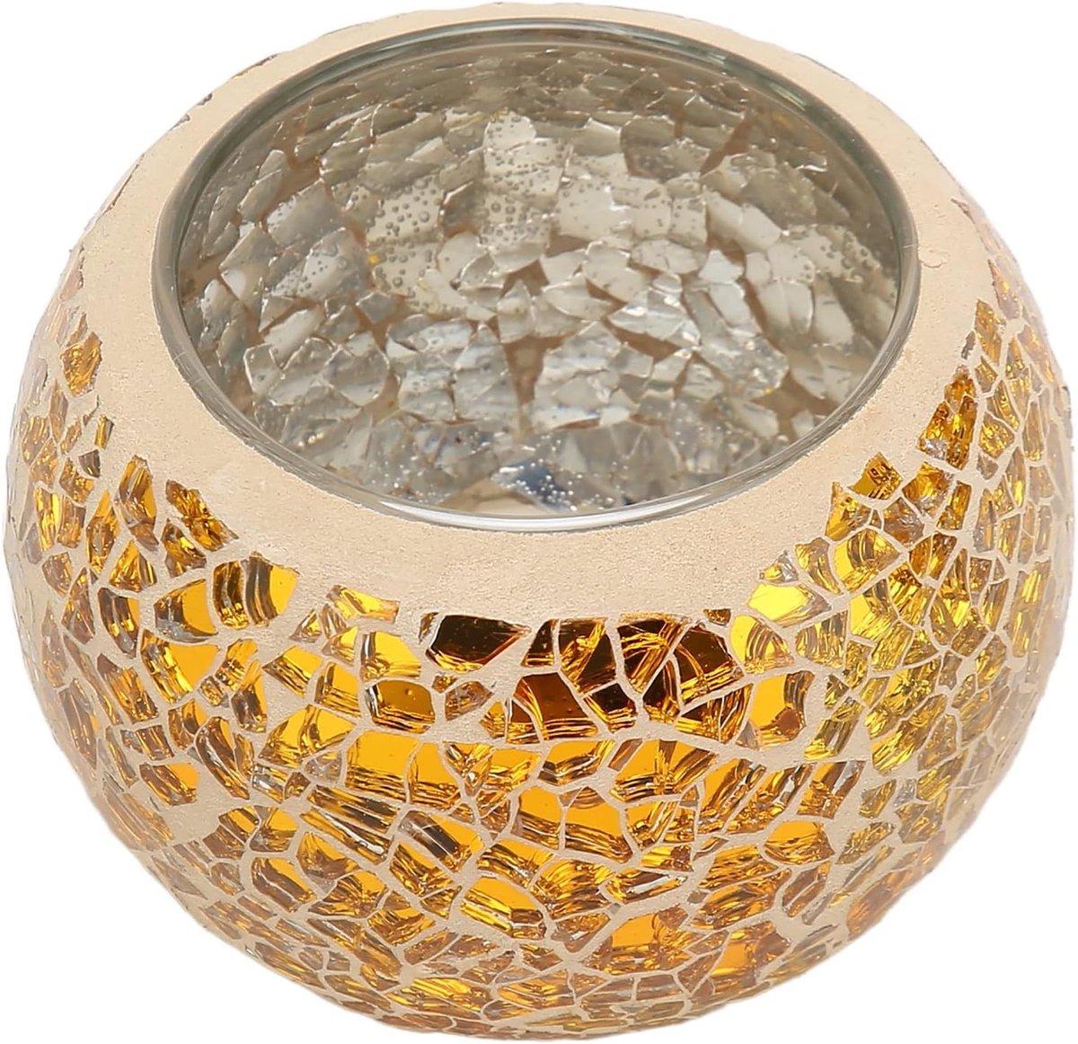 Mosaic Glazen Theelichthouder in Goud, Decoratieve Kaarsenstandaard voor Aromatherapie, Feestjes en Kantooraccessoires