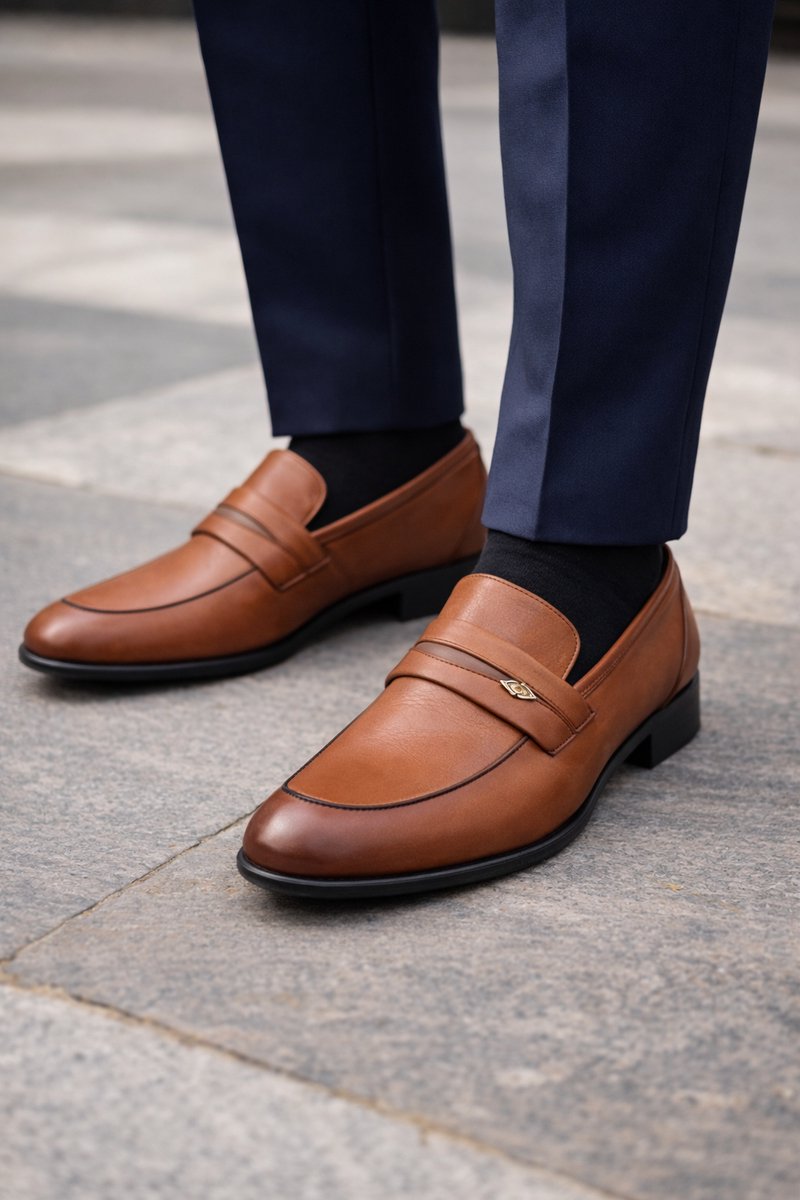 Loafers- Heren casual instappers- Nette schoenen 1180- Leer- Cognac 41