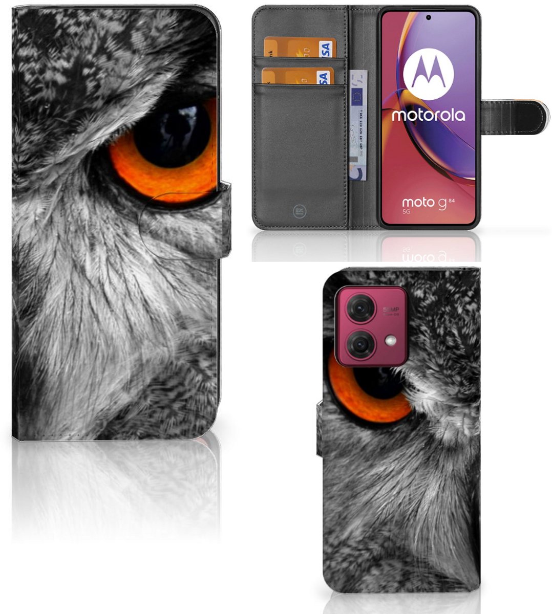Motorola Moto G84 Telefoonhoesje met Pasjes Uil