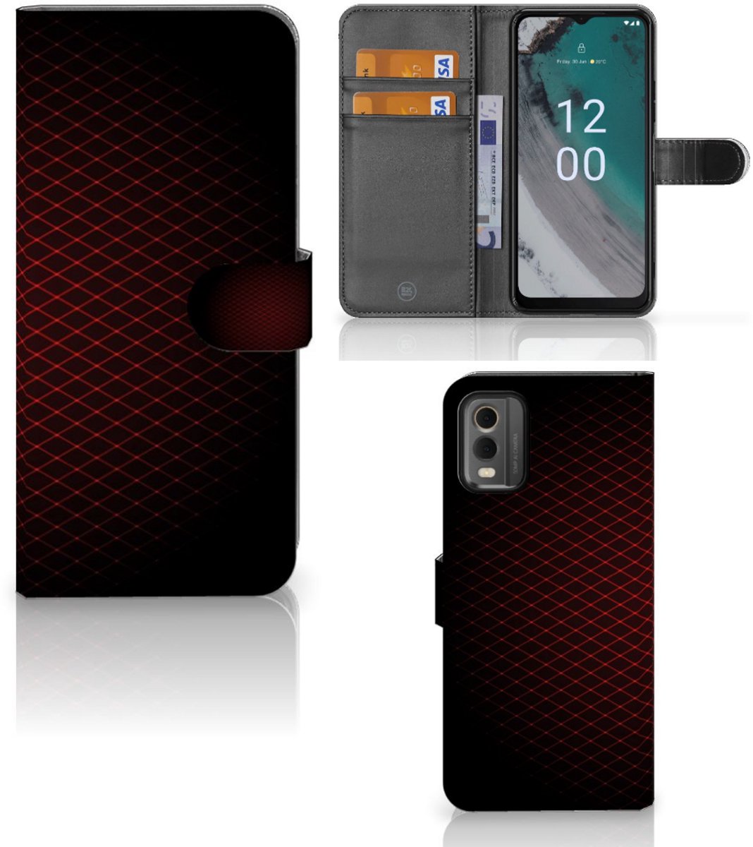 Boekhoesje voor Nokia C32 Telefoon Hoesje Geruit Rood