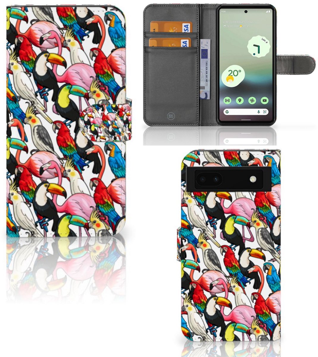 Google Pixel 6A Telefoonhoesje met Pasjes Birds