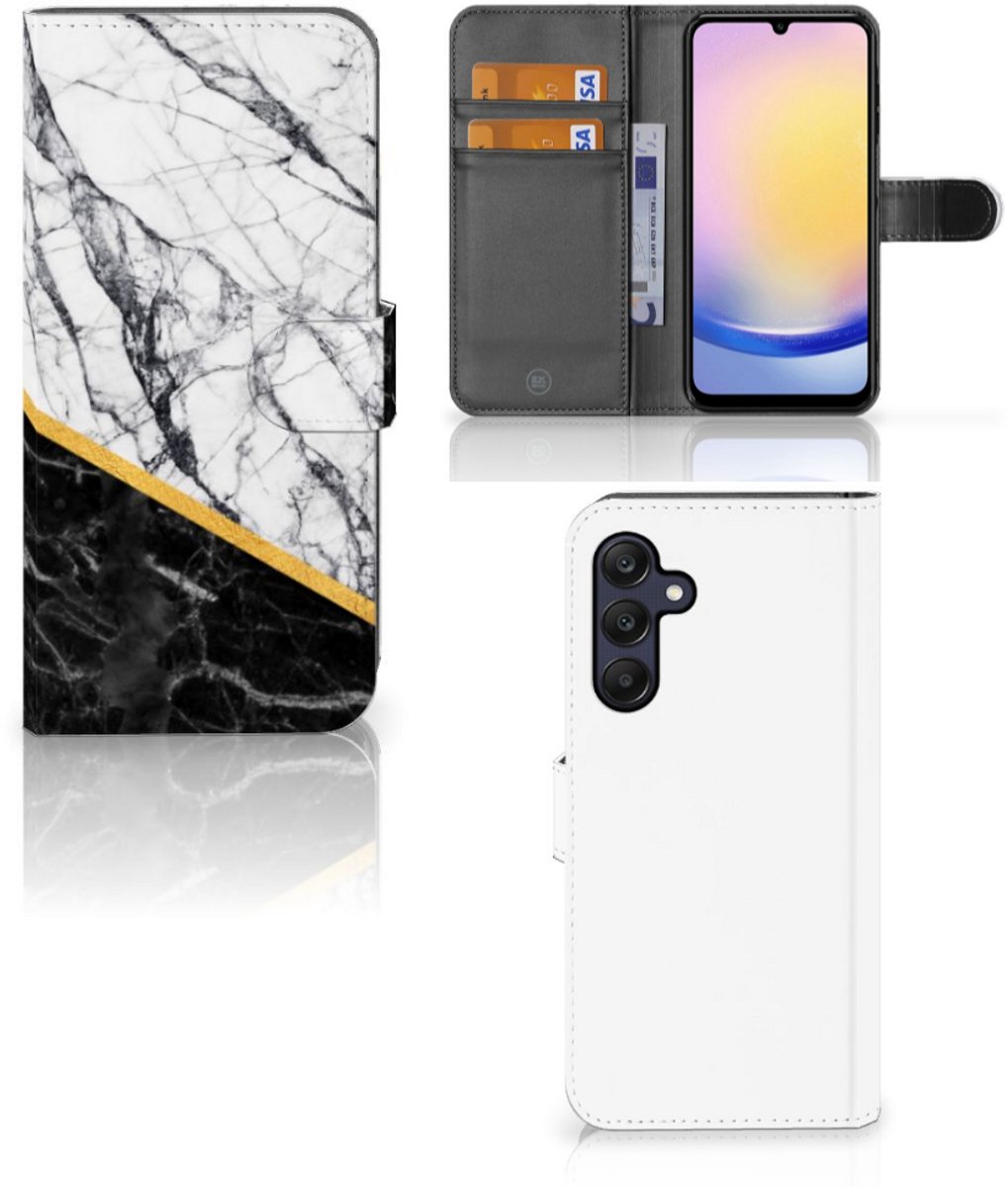 Samsung Galaxy A25 Bookcase Marmer Wit Zwart - Origineel Cadeau Man