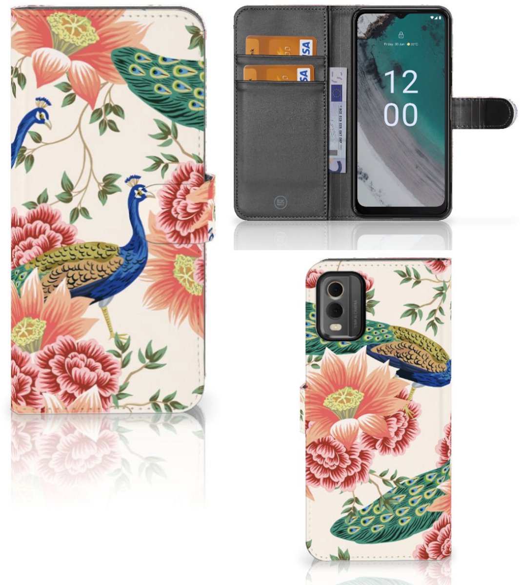 Telefoonhoesje met Pasjes voor Nokia C32 Pink Peacock