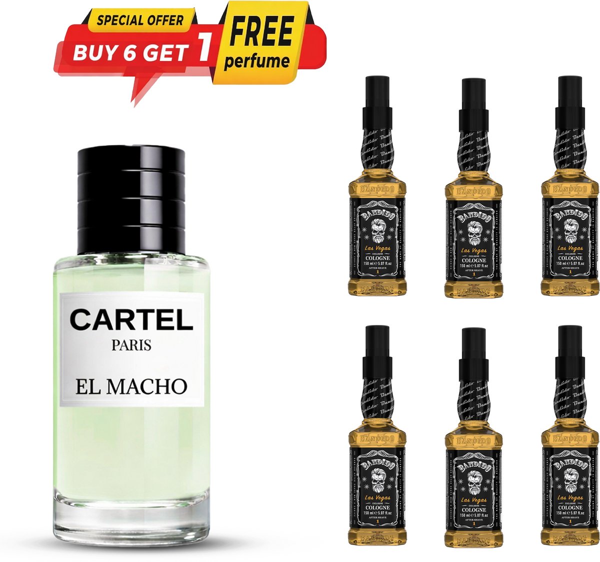 Bandido Las Vegas Colonge 6X - 150ML - + 1X Cartel EDP Parfum 50ml GIFT