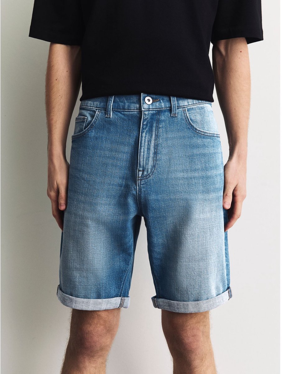 Next - Heren - Rechte denim short met stretch - Blauw