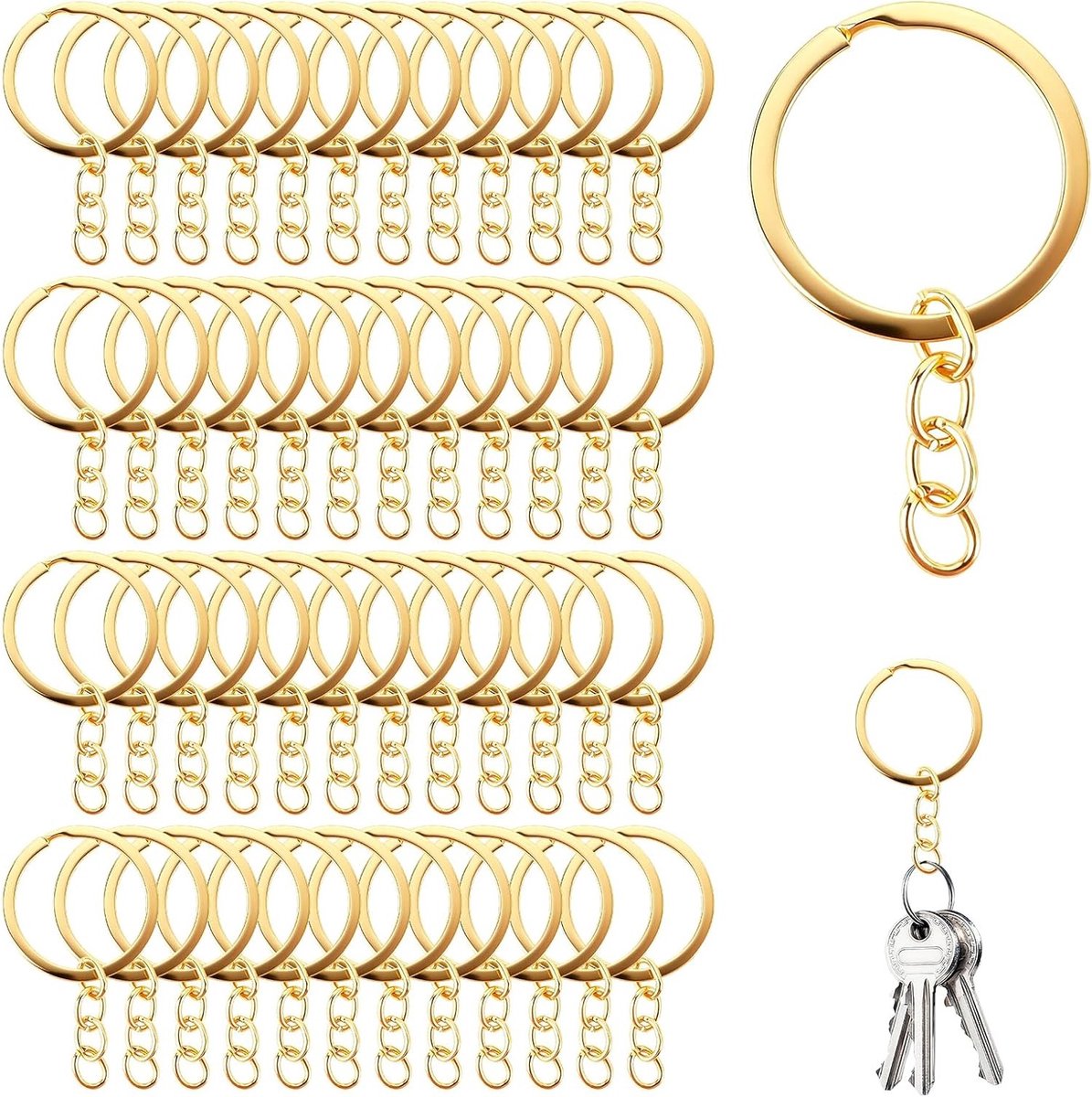 Set van 120 Stuks 30mm Sleutelhangers met Splitringen en Keten, Ideaal voor Creatieve Projecten en Sleutels