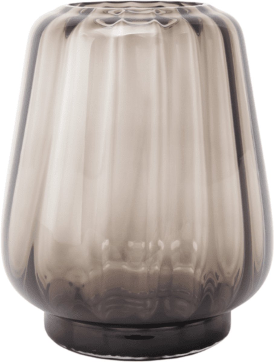 XLBoom Kuro Wave Large Smokey - Mondgeblazen glazen vaas – Kleur Smokey grijs – Design woondecoratie