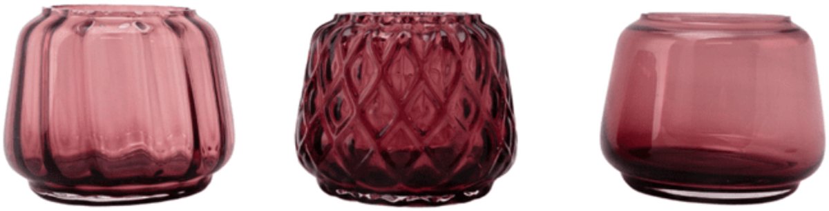 XLBoom Kuro T-Light Mix Set 3 Plum – Mondgeblazen glazen theelichthouders (set van 3) – Kies uit Moss | Smokey | Plum – Design woonaccessoire