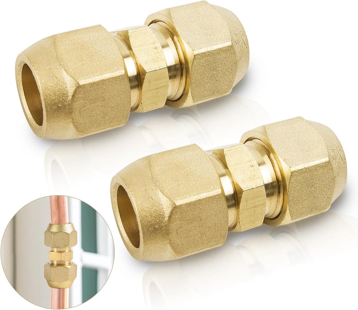2-delige 1/4" dubbele nippels voor koperen buizen, koppeling zonder lassen, accessoires voor klimaatbeheersing en installatie