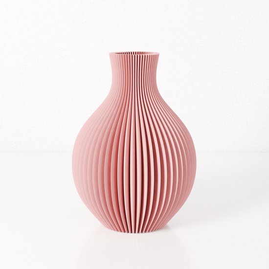 Fleuriek vaas ISABELLA - Roze H44 cm - Grote elegante bolvaas met geribbeld design - Luxe vloervaas als stijlvolle blikvanger