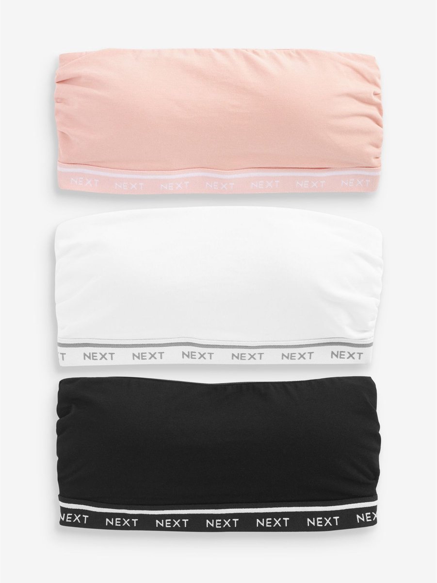 Next Dames - Set van 3 katoenrijke bandeau-beha's voor ultiem comfort - Zwart Black/Pink/White