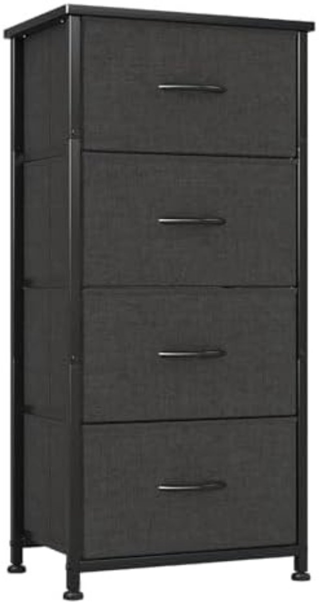 HEZIVO® Ladekast Zwart - Dressoir - Commode - Opbergkast Smal - 4 Stoffen Laden