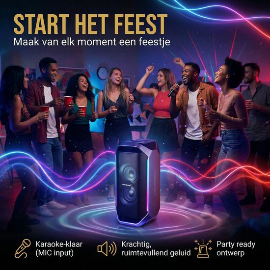 VolkanoX Thermix Partybox - 300 Watt - Muziek Box - Draadloze Bluetooth Party Speaker - LED Verlichting - 7 Uur Speeltijd - TWS - Zwart van Merkloos — afbeelding 5