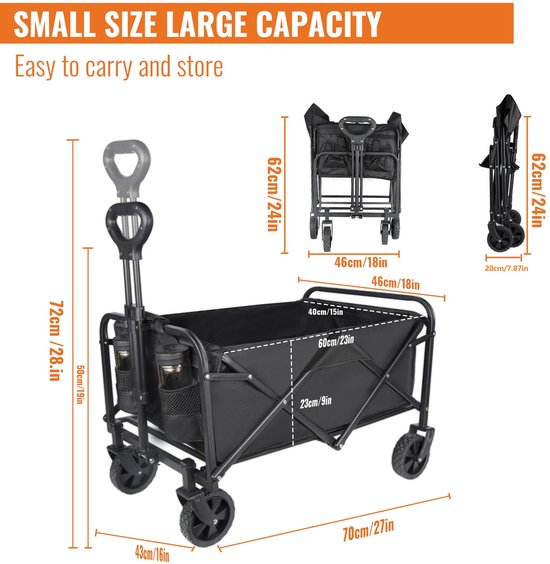 Opvouwbare Bolderkar 160L All Terrain Wielen Sterk Draagvermogen Camping Strand Transport Wagen van Merkloos — afbeelding 4