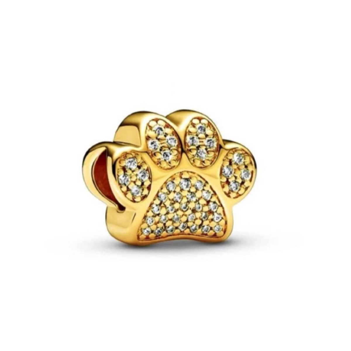 Fler® | Bedel | Past op populaire bedelarmbanden (standaard - 3mm) | Goudkleurige Pootafdruk Bedel | Hangbedel Charm | 925 sterling zilver | Transparante zirkonia | Valentijnsdag Cadeau | Sinterklaas kado | Kerstcadeau | Verjaardagsgeschenk | Vriend