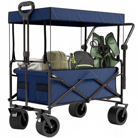 Avalo Bolderkar Met Dak XL - Opvouwbaar - Tot 110KG - 97x60x105 CM - 120L - 360º Wielen - Blauw