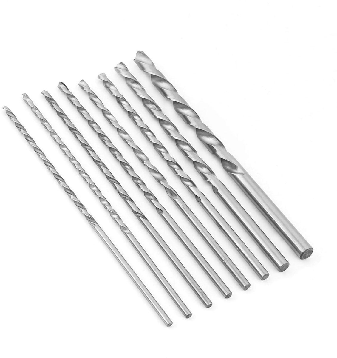 Set van 8 Spiral Boorbits van HSS, 200mm Extra Lange Twist Boor voor Precisie Boorwerkzaamheden en Metalen Bewerking