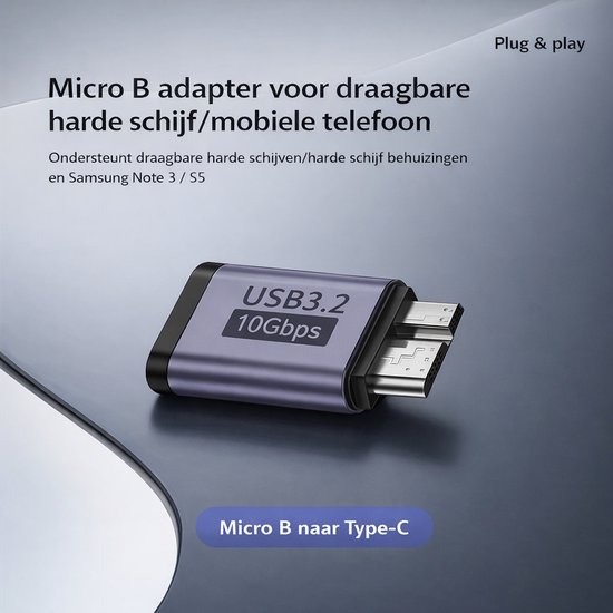 USB-C naar Micro USB-B Adapter – 2 Stuks – Micro B 3.0 / 10Gbps – Verloopstekker voor Externe HDD & SSD Harde Schijf – Geschikt voor WD My Passport & Seagate – Space Grey — afbeelding 4