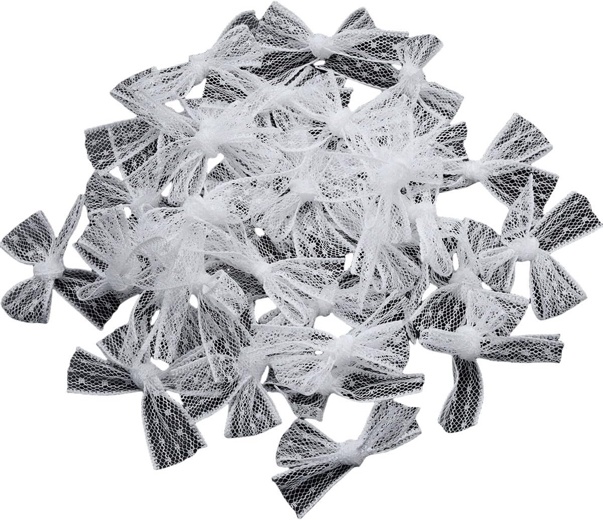 Kleine Witte Kantstrikjes 4x5.5cm - 100 Stuks Decoratieve Strikken voor Cadeaus, DIY Knutselprojecten en Haaraccessoires