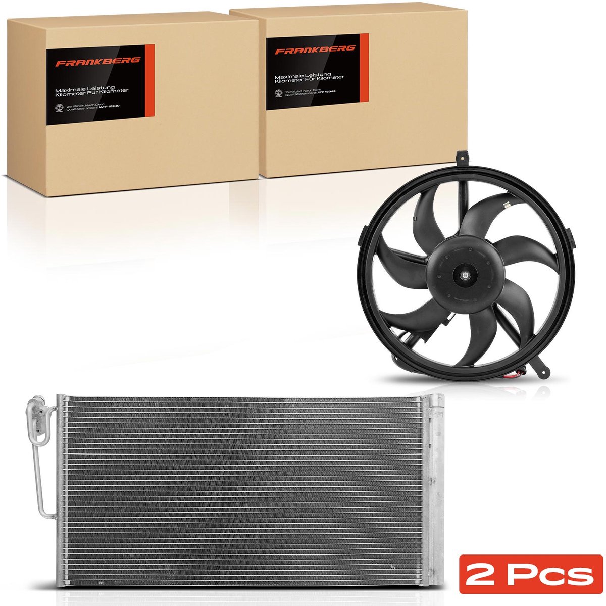 Frankberg 1x aircocondensor+koelventilator voor MINI R56 R57 R55 R60
