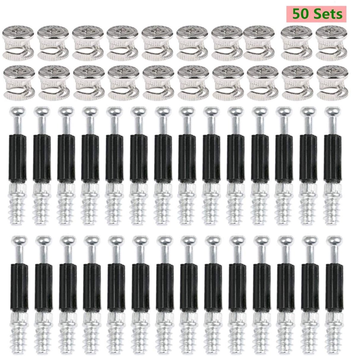 BUYGOO Rastex 15 Excentrische Meubelverbinders - 50 Paar, Vernikkeld, Ø15 mm, M6 x 45 mm