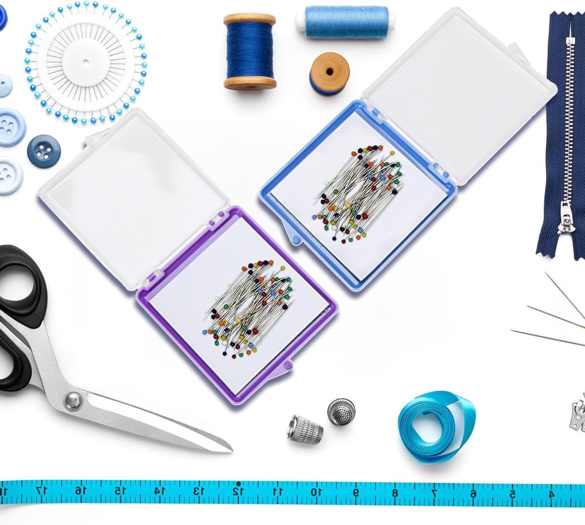 Set van 2 Magnetische Naaldenhouders en Naaldenkussen - Plastic Opbergdoos voor Naalden, Handwerken en Creatieve DIY Projecten