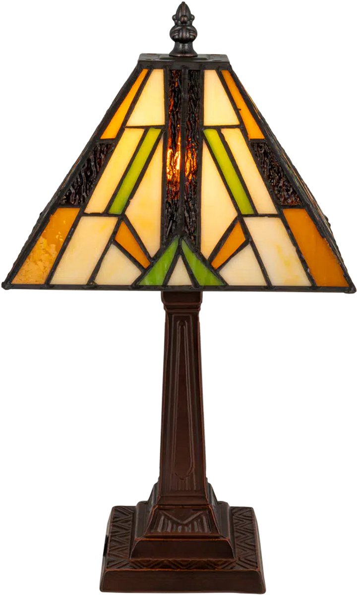Tiffany tafellamp Art Deco – geometrisch patroon – warm licht – B 28,5 cm | RORUVERA
