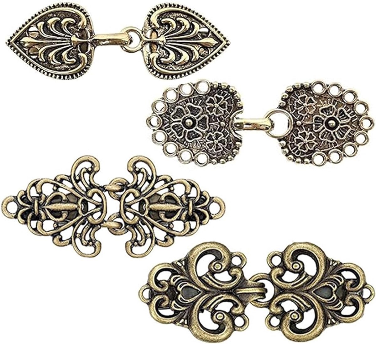 Vintage Sweater Clips en Retro Broches voor Sjaals, Jassen en Kappen - 4 Stuks Metalen Kraagsluitingen en Modeaccessoires voor Dames en Meisjes