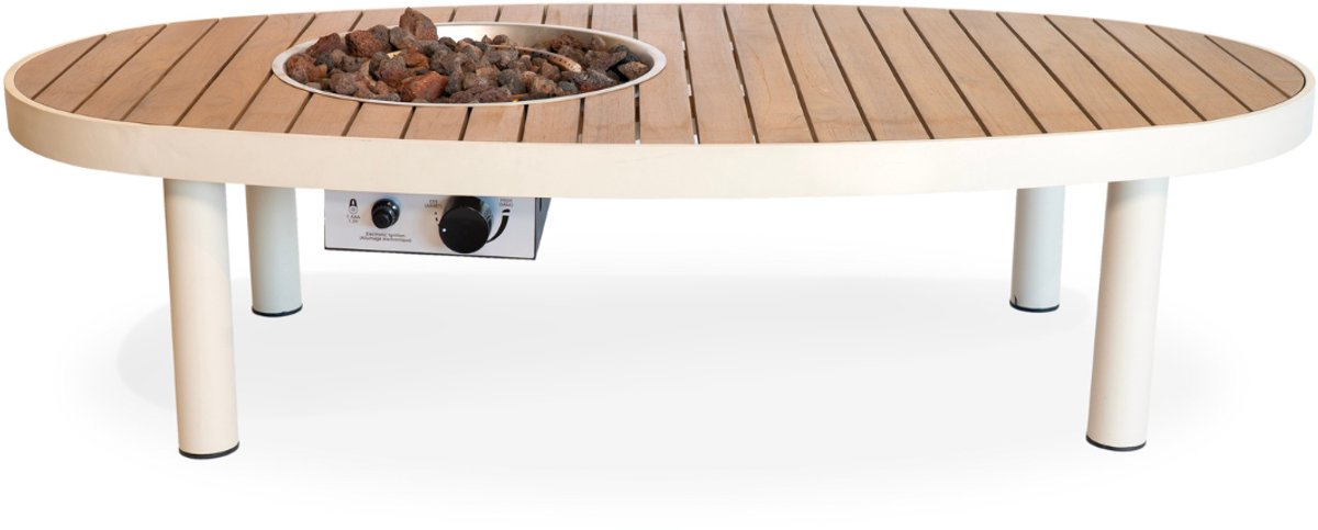 Happy Cocooning Vuurtafel Riviera 140 Oyster Beige - Vuurtafel op Gas - 8,5 kW - 140x74x34 cm