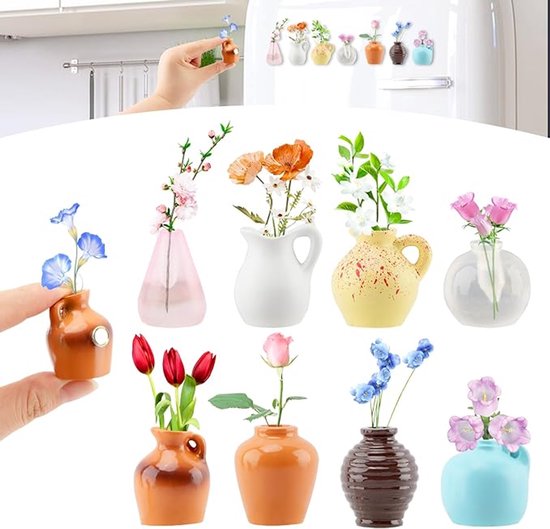 8 Stuks Mini Vaasjes - Met Koelkastmagneet - Magnetische Muurvaasjes - Plantenvaasjes Met Koelkastmagneten - Wandvaas - Droogbloeme - Stek Vaasjes - 3D Minivaas Koelkastmagneten - Geschikt Voor Decoratieve Minivaasjes - Zonder Gedroogde Bloemen