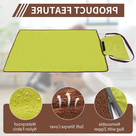 Draagbare huisdierdeken 100x70cm, opvouwbaar en waterdicht, omkeerbare vloer mat voor honden en katten, ideaal voor binnen, buiten, kamperen en reizen. — afbeelding 2