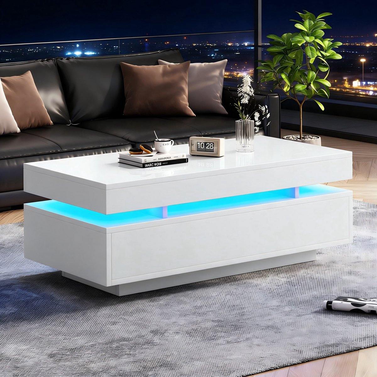 PHOEBE CAT Salontafel - Hoogglans - 2 lades - LED-verlichting - 100 x 50 x 35 cm - Wit