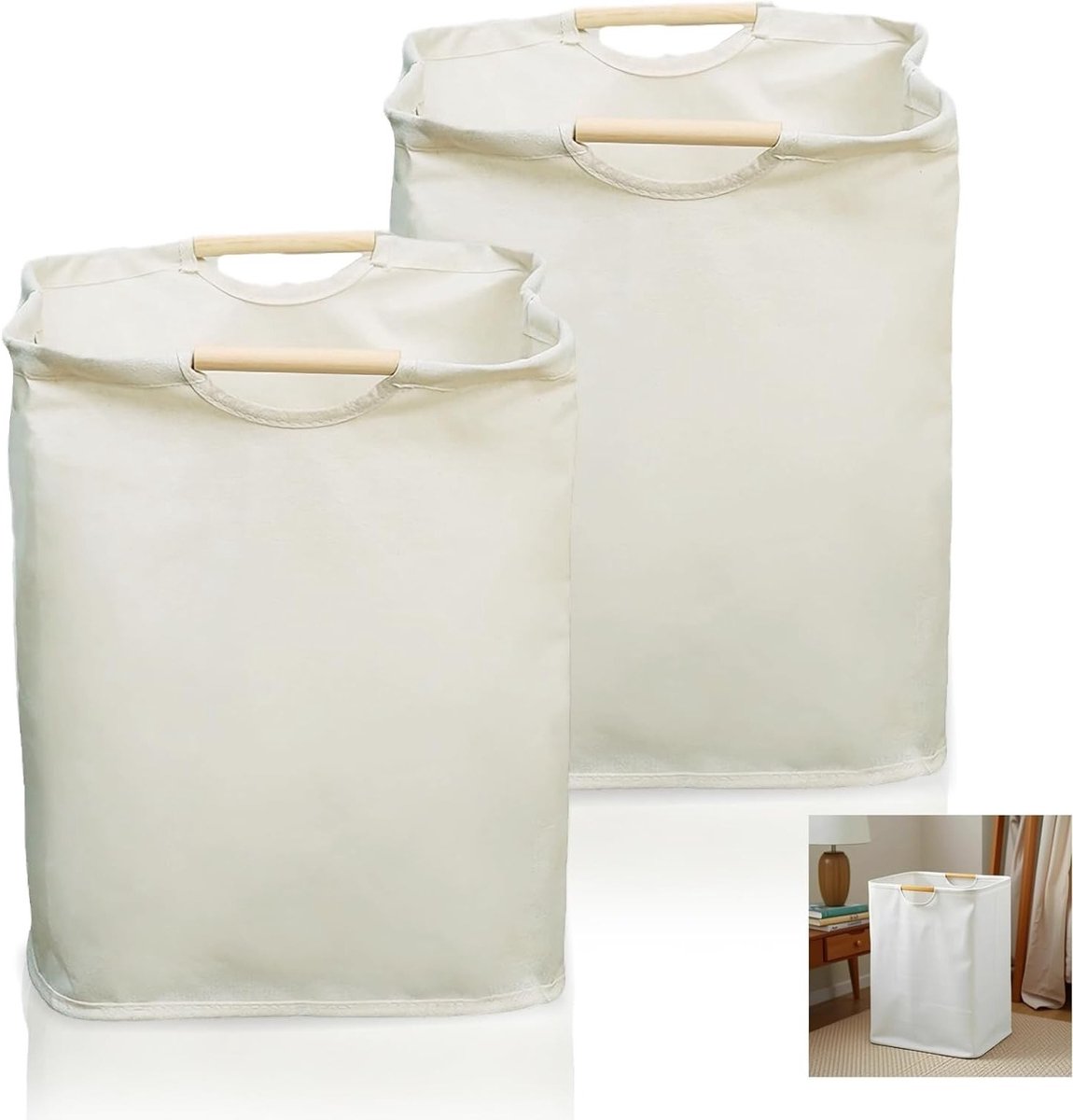 Set van 2 Smalle Wasmanden van Stof, Ideaal voor Badkamer en Slaapkamer, Handige Opbergmanden met Handvatten, 30 × 29 × 38.5 cm, Perfect voor Wasgoed en Organisatie