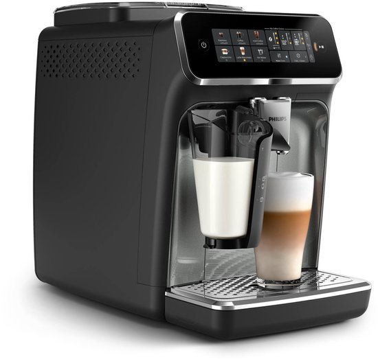 Philips 3300 Series - Espressomachine - 5 Warme & Koude Dranken - LatteGo Melksysteem - 40% Stiller - AquaClean Filter - Volautomatisch - Zwart & Zilver - Koffiemachine met bonen - EP3349/70