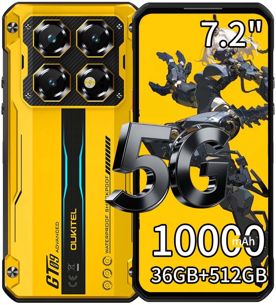 OUKITEL WP60 Rugged Smartphone 5G - 36GB RAM - 512GB ROM - 7,2 inch 120Hz - 10000mAh 33W - 108MP Camera - Dual SIM - Android 15 - NFC GPS - Geel