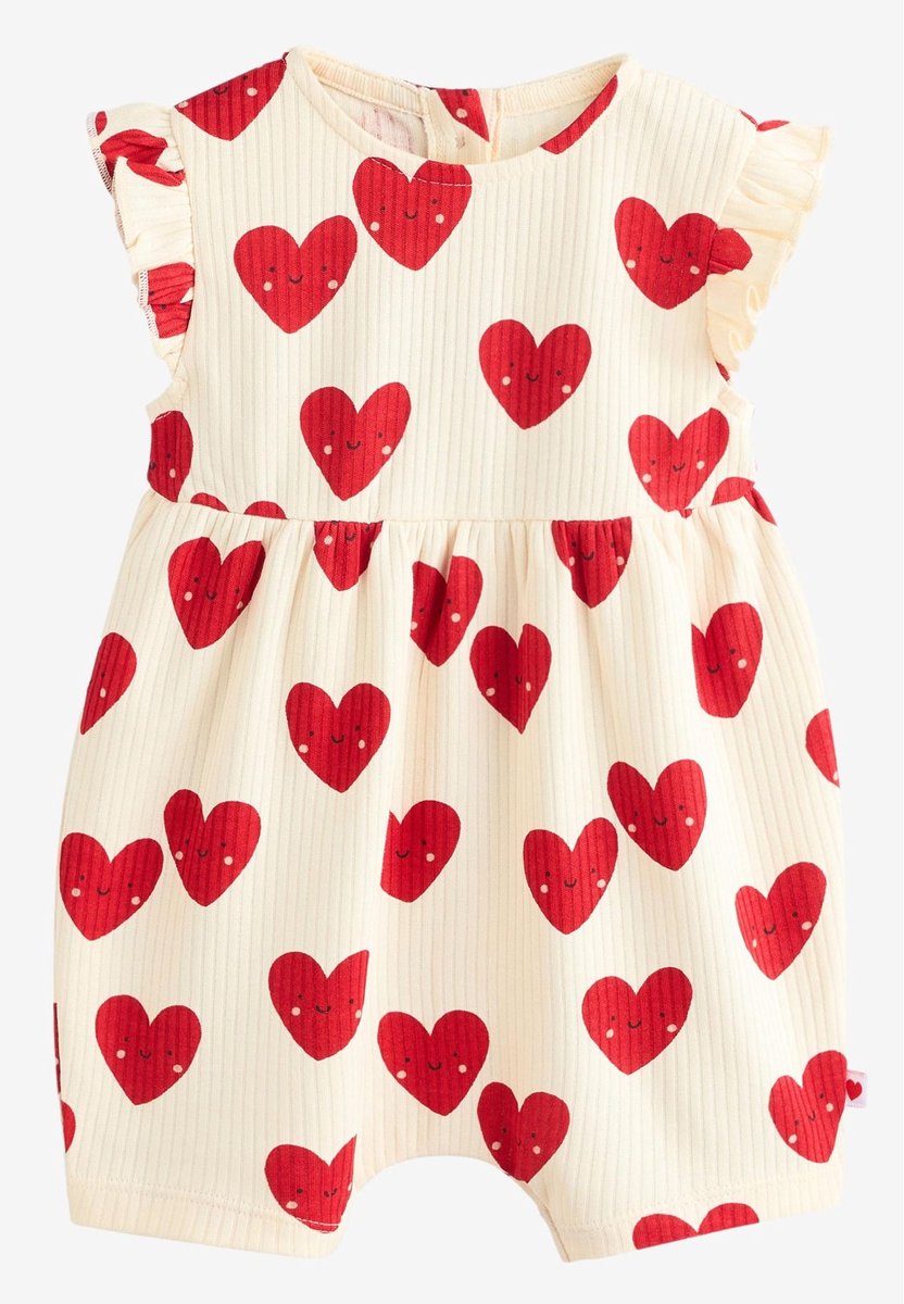 Next - Meisjes - Babyrompers van 100% katoen met hartprint en ruches - Wit