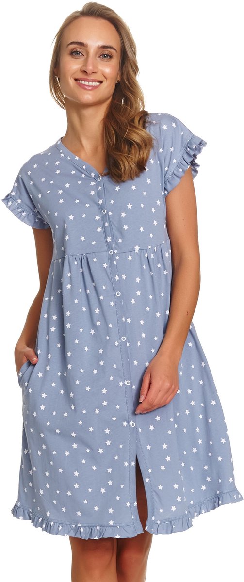 Doctor Nap Katoenen Nachthemd Borstvoeding Zwangerschap Stardust TCB.7455 44 / Blauw