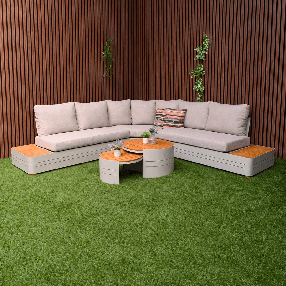 Loungeset Zanzibar Premium Wit XXL Tuinset Hoekbank 6-persoons Aluminium/Hout – R24S03C